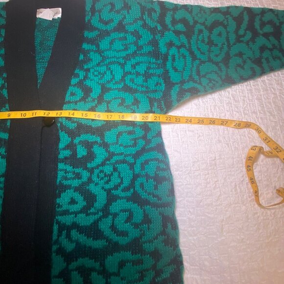 Vtg Green & Black Mohair Wool Blend Cardigan Sweater With Single Button Closure - Picture 7 of 9
